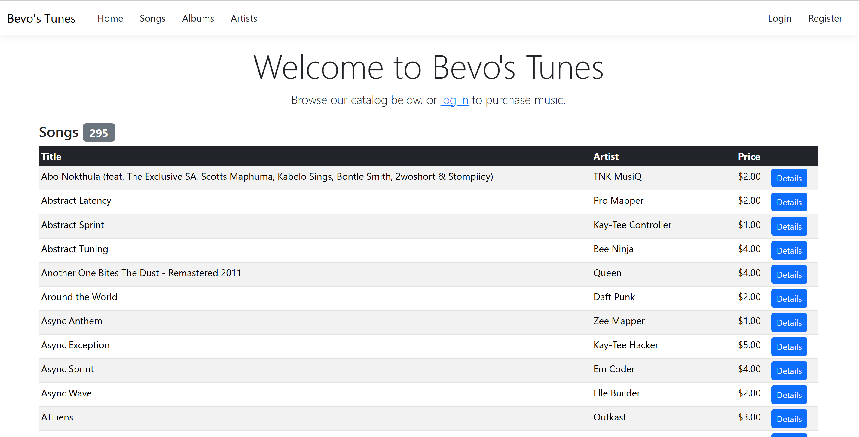 Bevo's Tunes application screenshot